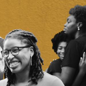 Group of Black women on gold background
