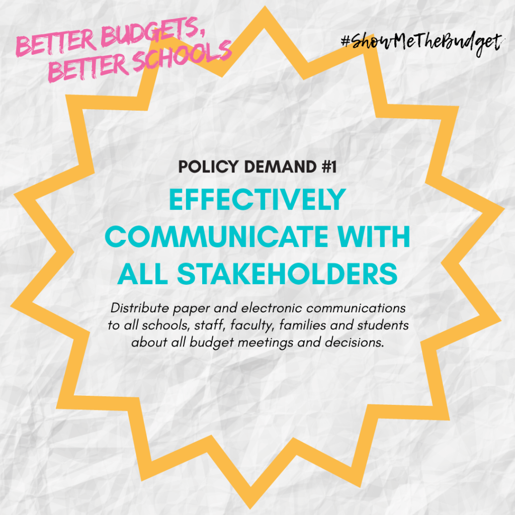 Better Budgets Better Schools policy demands #1 graphic